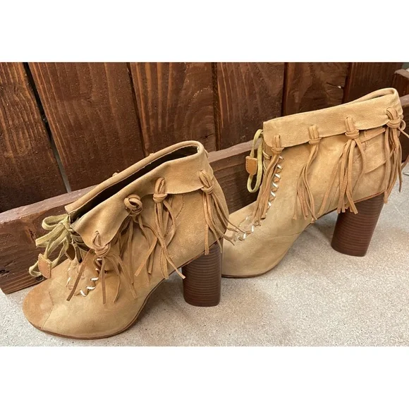 Cynthia Vincent Nailed Fringe Open Toed Booties - SZ 9.5 - New W/O Box - Picture 7 of 14